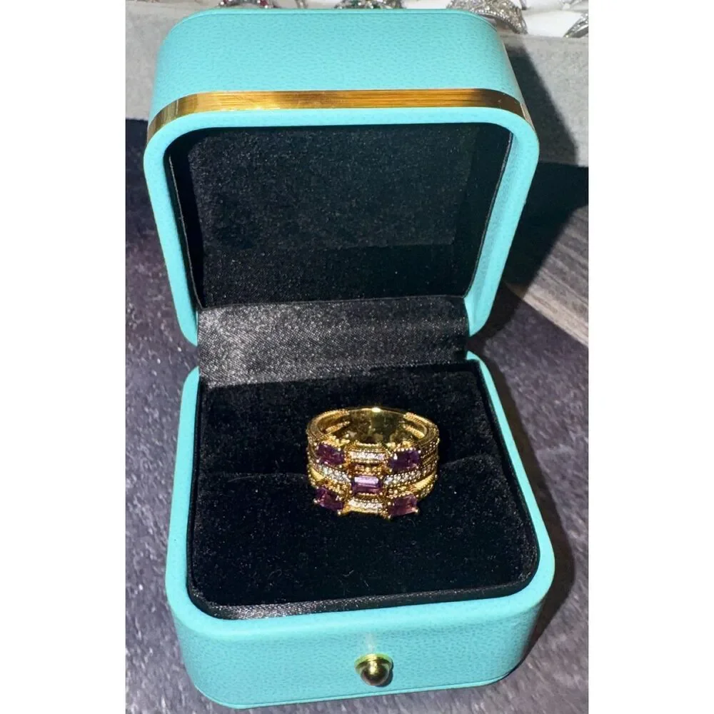 Judith Ripka 14K Clad Diamonique & Gems Amethyst Size 8
